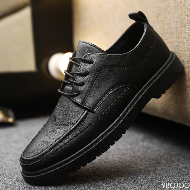 Herren-Freizeitschuhe aus Leder, trendige, atmungsaktive, schwarze Arbeitsschuhe für den Sommer, lässige, klassische, modische, formelle, bequeme, flache Schuhe