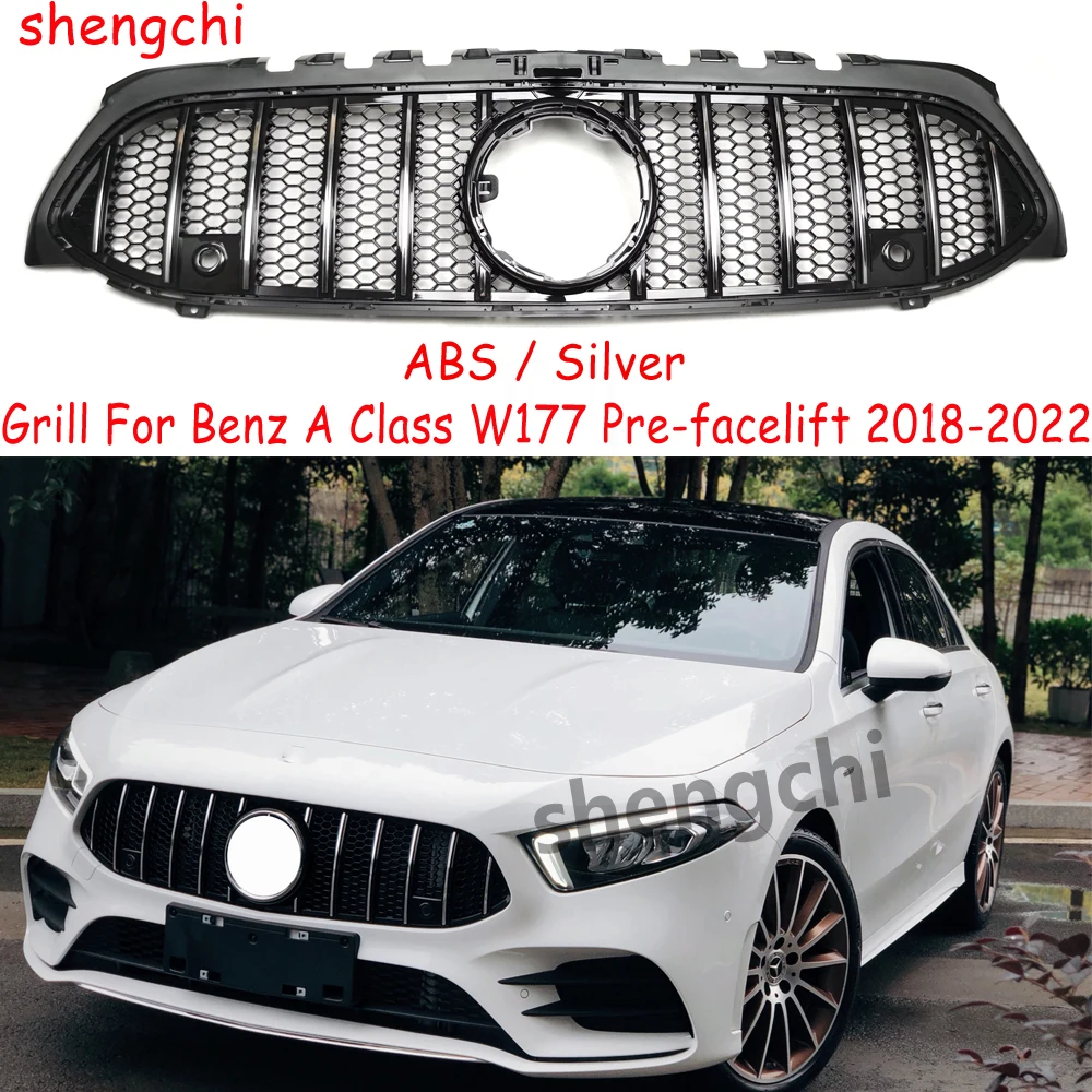 W177 GT Honeycomb Silver Front Bumper Grille for Mercedes Benz A class W177 Pre-facelift A180 A200 A250 A35 Grills 2018-2022