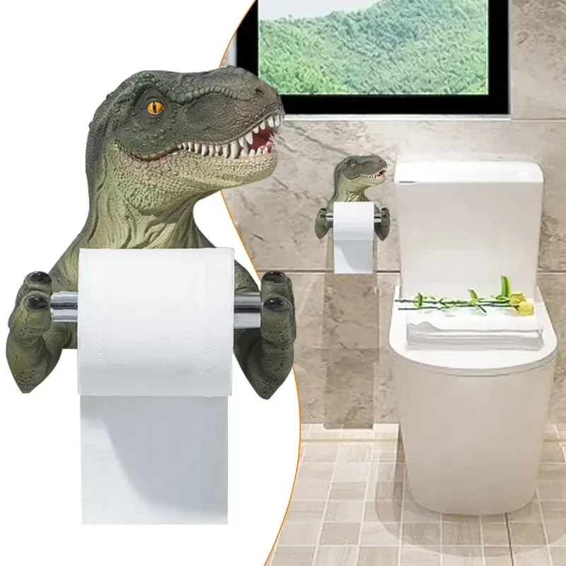 3D Dinosaur Punch-free Resin Wall Rack Paper Towel Rack Toilet Toilet Kitchen Roll Paper Hanger Resin Handicraft Accessories New