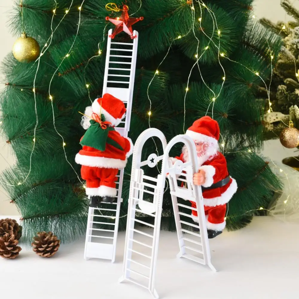 Creative Singing Electric Climbing Santa Claus Toy Fun Christmas Tree Decoration Musical Santa Ornament for Holiday Party Gift