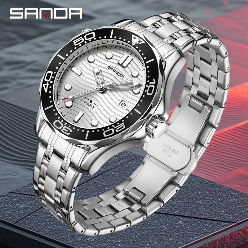 SANDA Top Brand Luxury Sea Horse Series Watch Male Business Quartz Watch Luminous Waterproof Sport Men Fashion Design Wristwatch