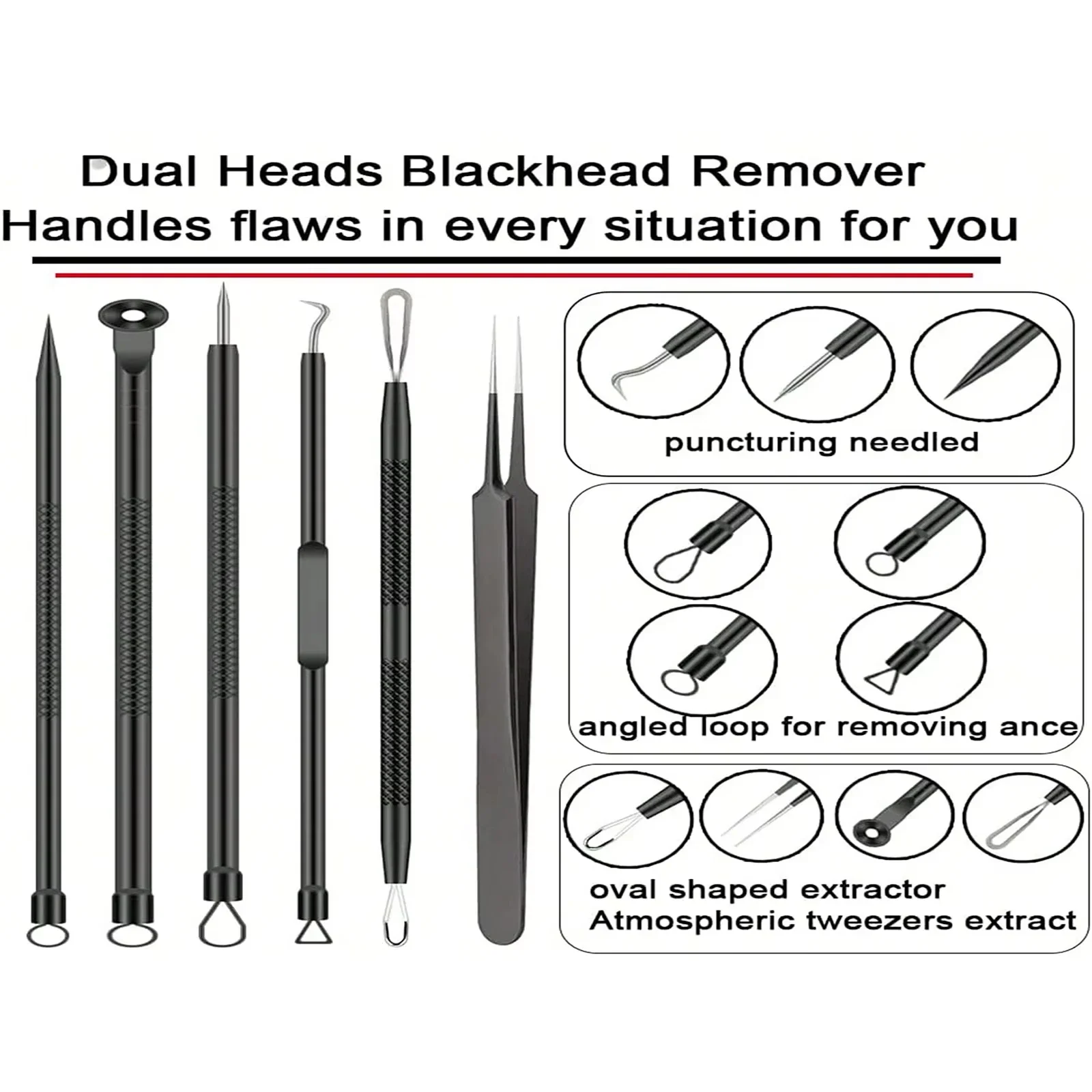 6 unids/set aguja y Clip para eliminación de acné herramienta de acero inoxidable eliminación de espinillas imperfecciones cuidado de la piel Facial belleza limpieza de poros faciales