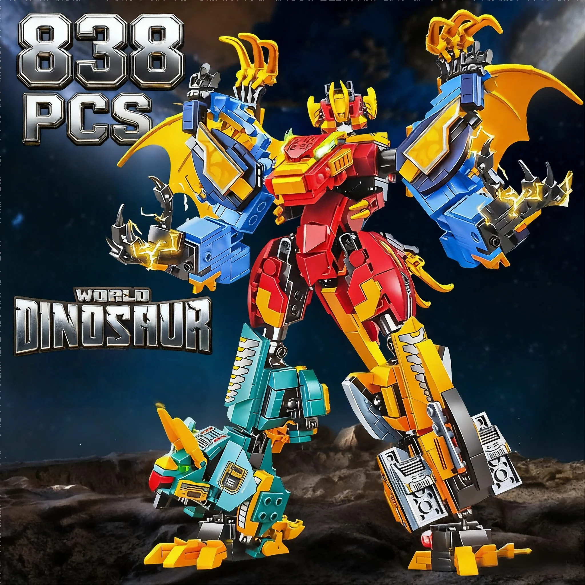 4-in-1-Dinosaurier-Transformator-Bausteine – T-Rex-Roboter Jurassic Mech-Modellbausatz, STEM-Spielzeug, Geschenk für Jungen im Alter von 6–8, 10–12 Jahren