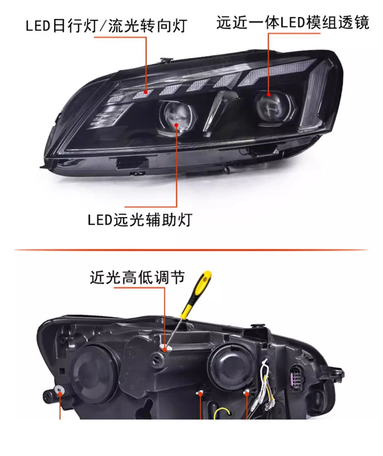 2pc Car Head Lamp for VW Passat B7 Headlights 2011-2016 Passat LED Upgrade Audi DRL Bifocal Lens Auto Accessories Assembly
