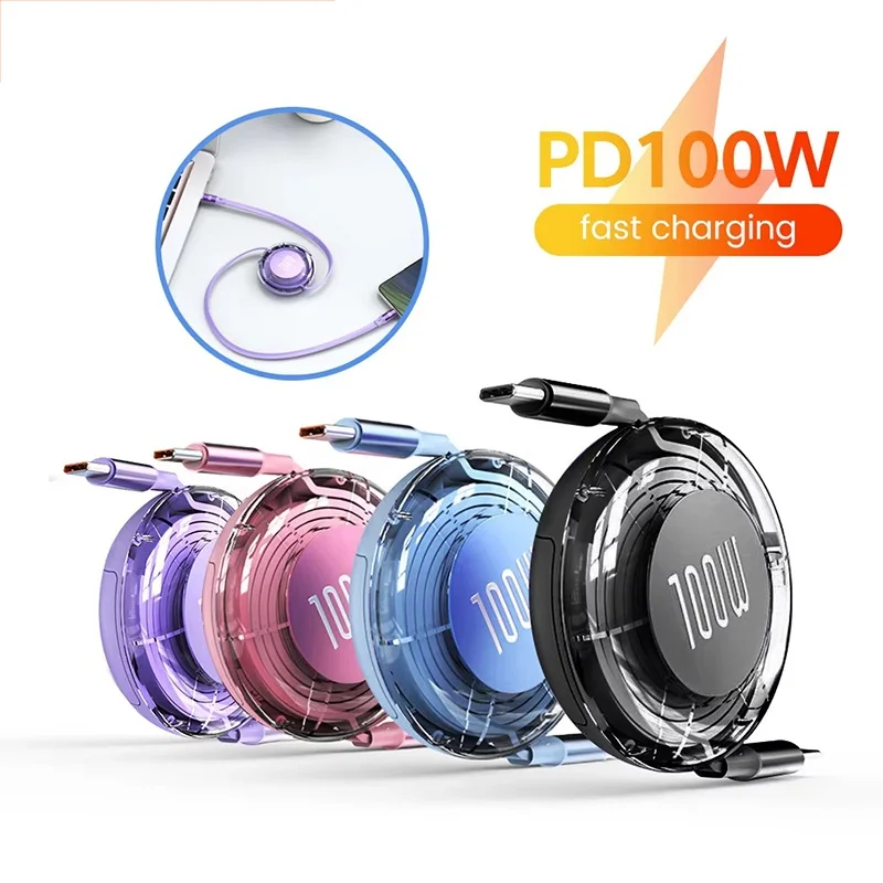 100W PD USB Type C To Type C Data Cord USB C To Type C Retractable Fast Charging Cable For iPhone Huawei Xiaomi MacBook Cable