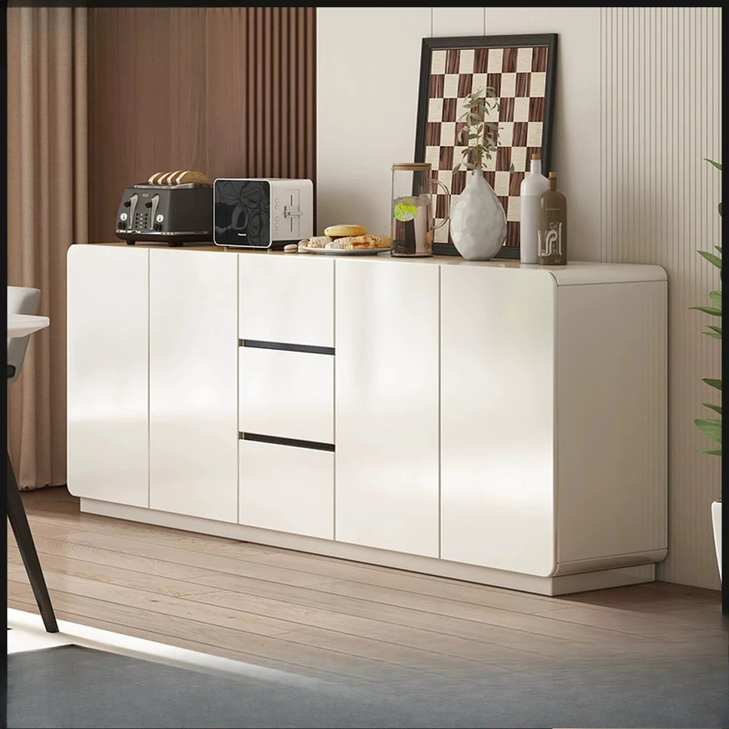 Ultra-thin dining side paint white tea kitchen large-capacity storage cabinet