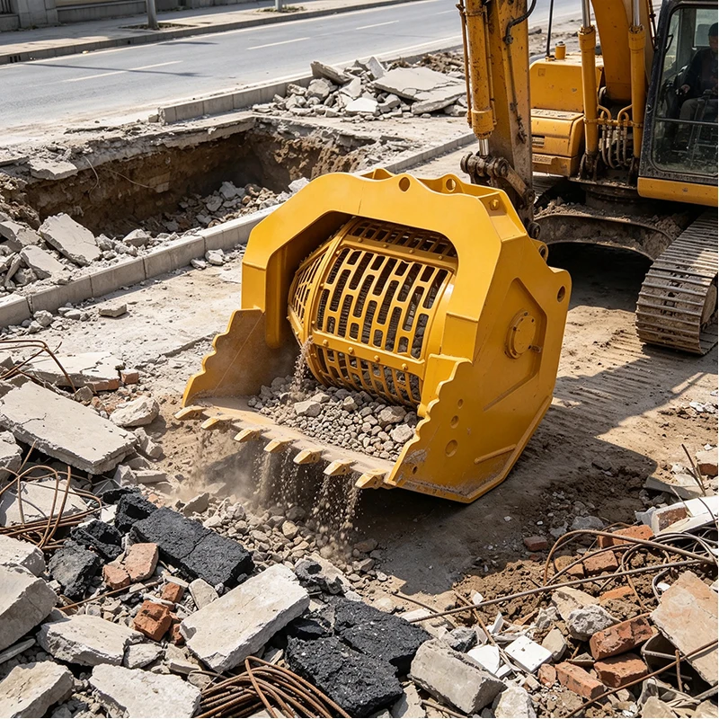 Excavator Soil Screening Bucket Hydraulic Rotary Drum Attachment for Landscaping Agriculture and Construction Work