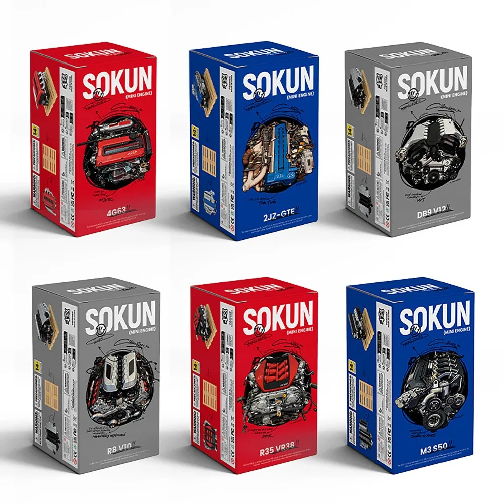 PB8869 SOKUN Vehicle Engine Model Building Blocks 6 Types Mini Motor Supercar Mechanical Bricks Toy For Adults Collection Gift