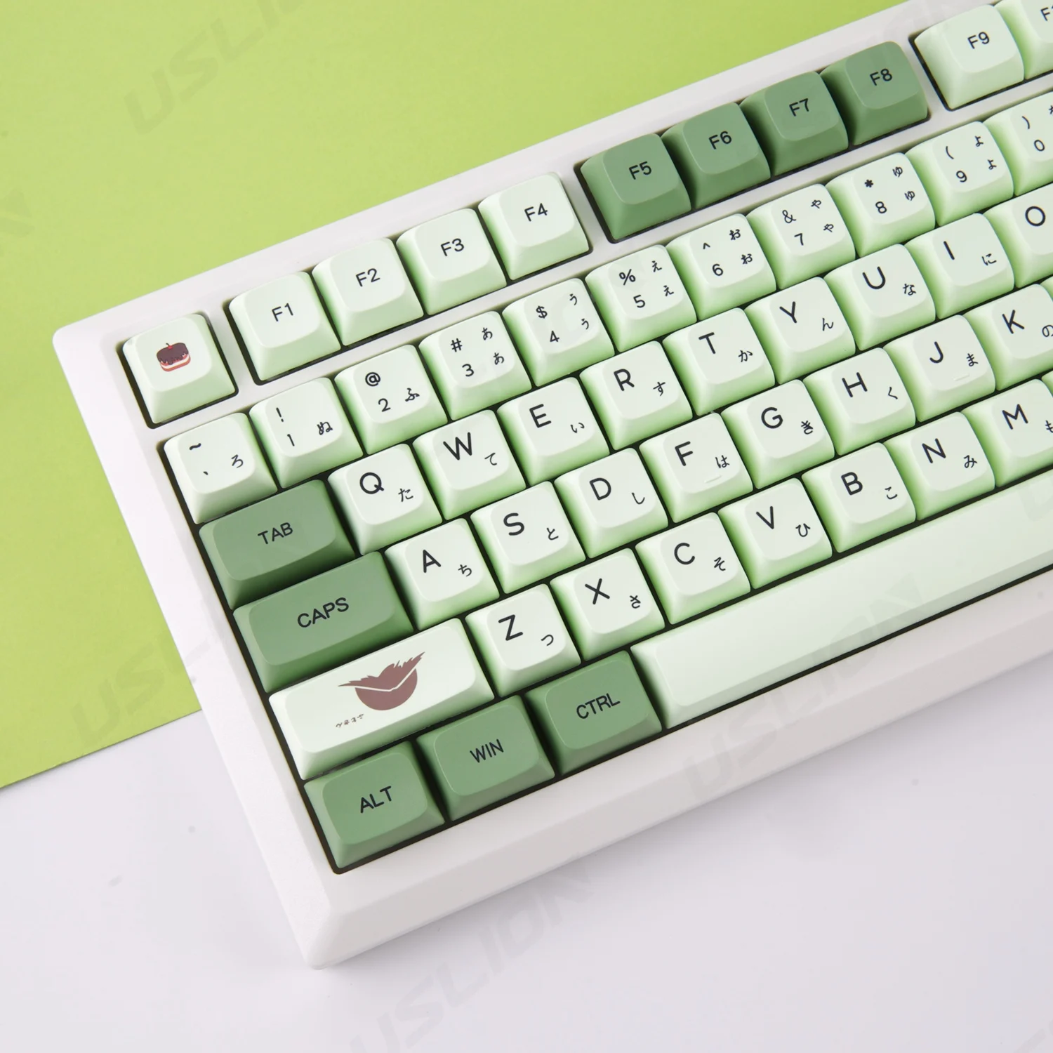 USLION 123 Keys Customized Japanese Russian English Green XDA PBT Key Caps for 64/68/78/87/98/104/108 Keys Mechanical Keyboard