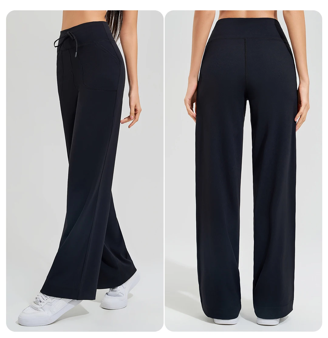 Damen-Yogahose mit hoher Taille, für Fitnessstudio, lockere Lauf-Yogahose, doppelseitig gebürstet, mit Taschen, Hosen, Krawatten – Detail 18