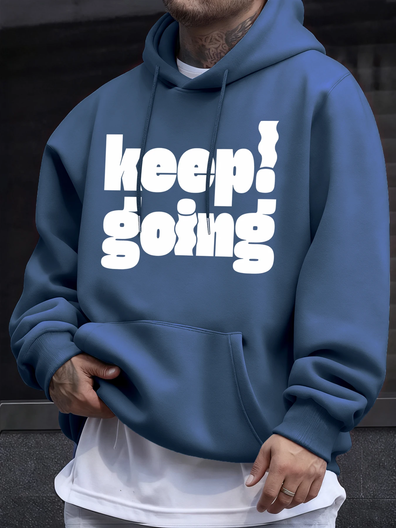 

Keep Going Slogan Prints Men Autumn Fleece Warm Hoodies Loose Retro Long Sleeve Unisex Basics All-Match Clothes Casual Top