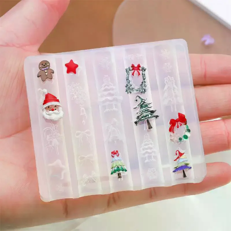 Kerst 3D siliconen nagel mallen - sneeuwpop boom elanden peperkoek man, DIY manicure decoraties voor salon thuis nail art design