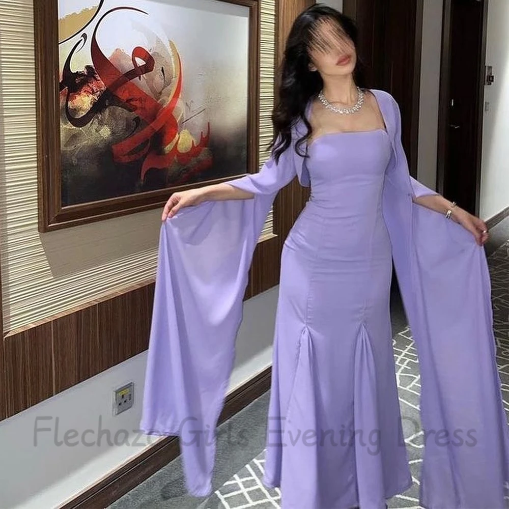 Flechazo Long Sleeves Evening Dress Strapless and Jacket Two Piece Women Tea-Length Custom Made Chiffon Women Banquet Gowns