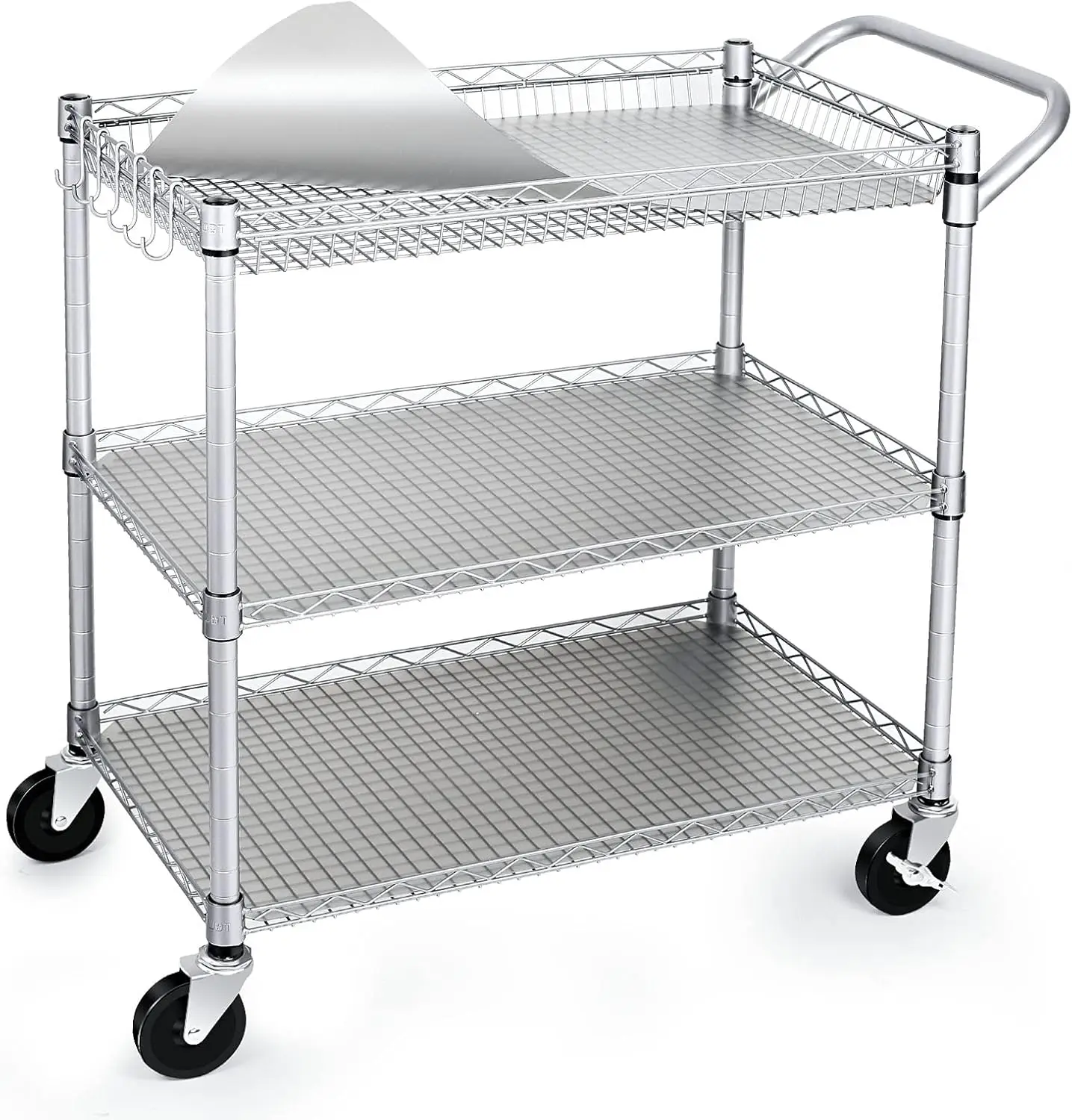 990Lbs Capacity Heavy Duty Rolling Utility Cart, NSF Rolling Carts with Wheels,Commercial Grade Metal Cart with Handle Bar
