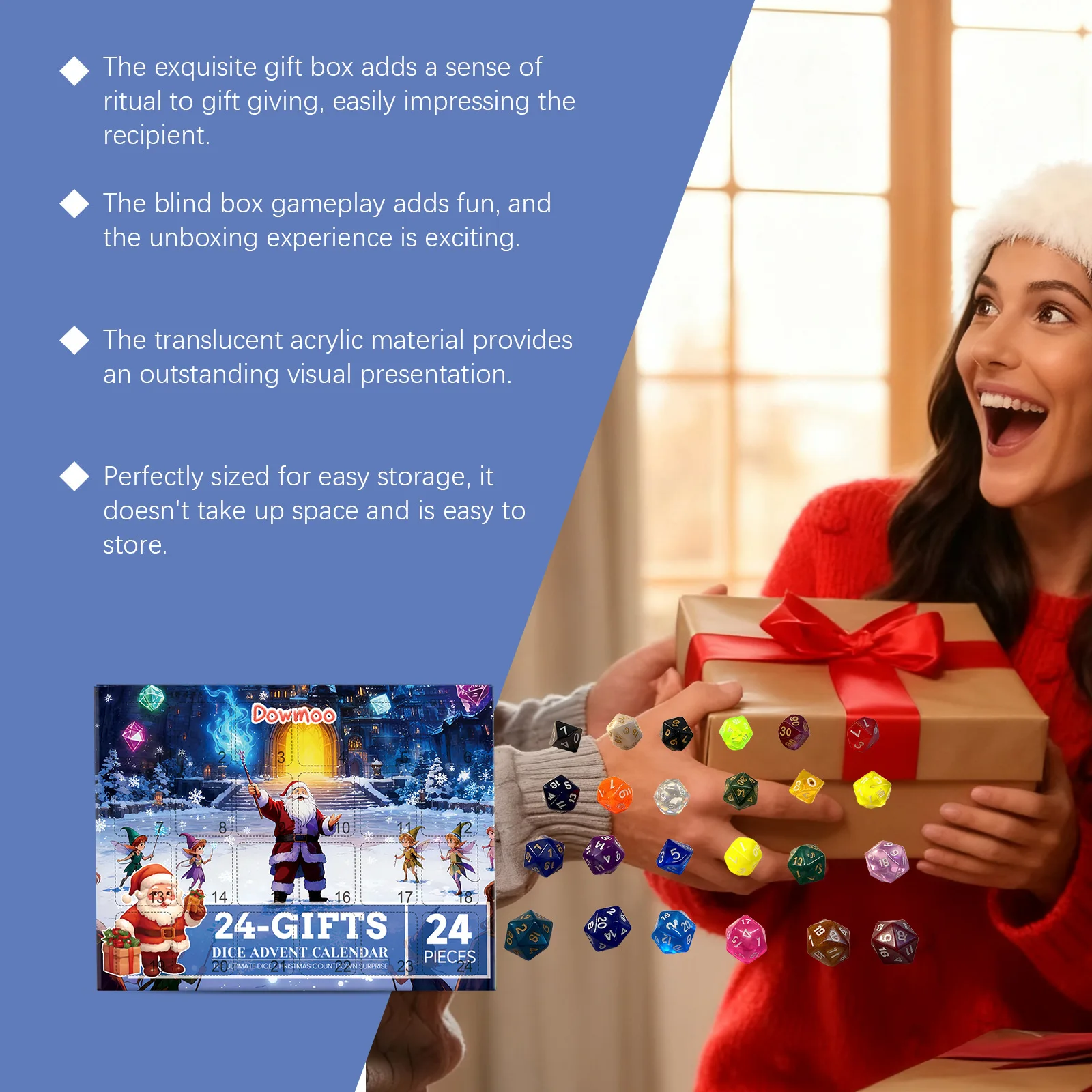 عيد الميلاد تقويم القدوم صندوق النرد 2025 عيد الميلاد العد التنازلي التقويم الاكريليك 24 يوما النرد صناديق أعمى لهدايا عيد الميلاد ديكور حفلات