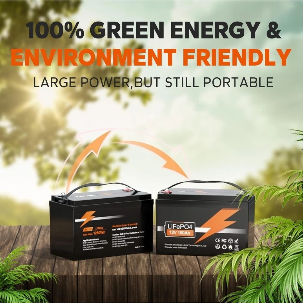 Batterie au lithium LiFePO4 12 V 100 Ah, BMS 100 A intégré, 4000-15 000 cycles, batterie haute performance avec durée de vie de 10 ans et Temp Pro