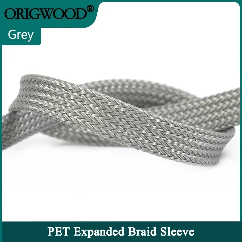 

1~50m Grey PET Braid Sleeve 2~60mm High Density Snake Skin Cable Wrap Sheath Braid For Wires