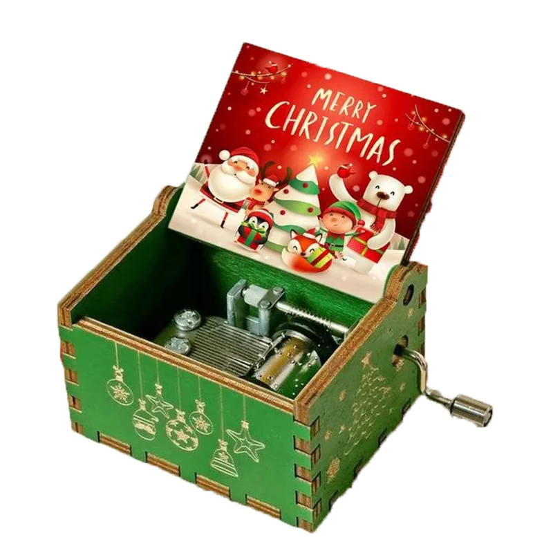 Gỗ Tay Quay Hộp Nhạc Giáng Sinh Có Mặt Sơn Khắc Hộp Nhạc Lễ Hội Vật Trang Trí Nhà Búp Bê Trang Trí Năm Mới Quà Tặng