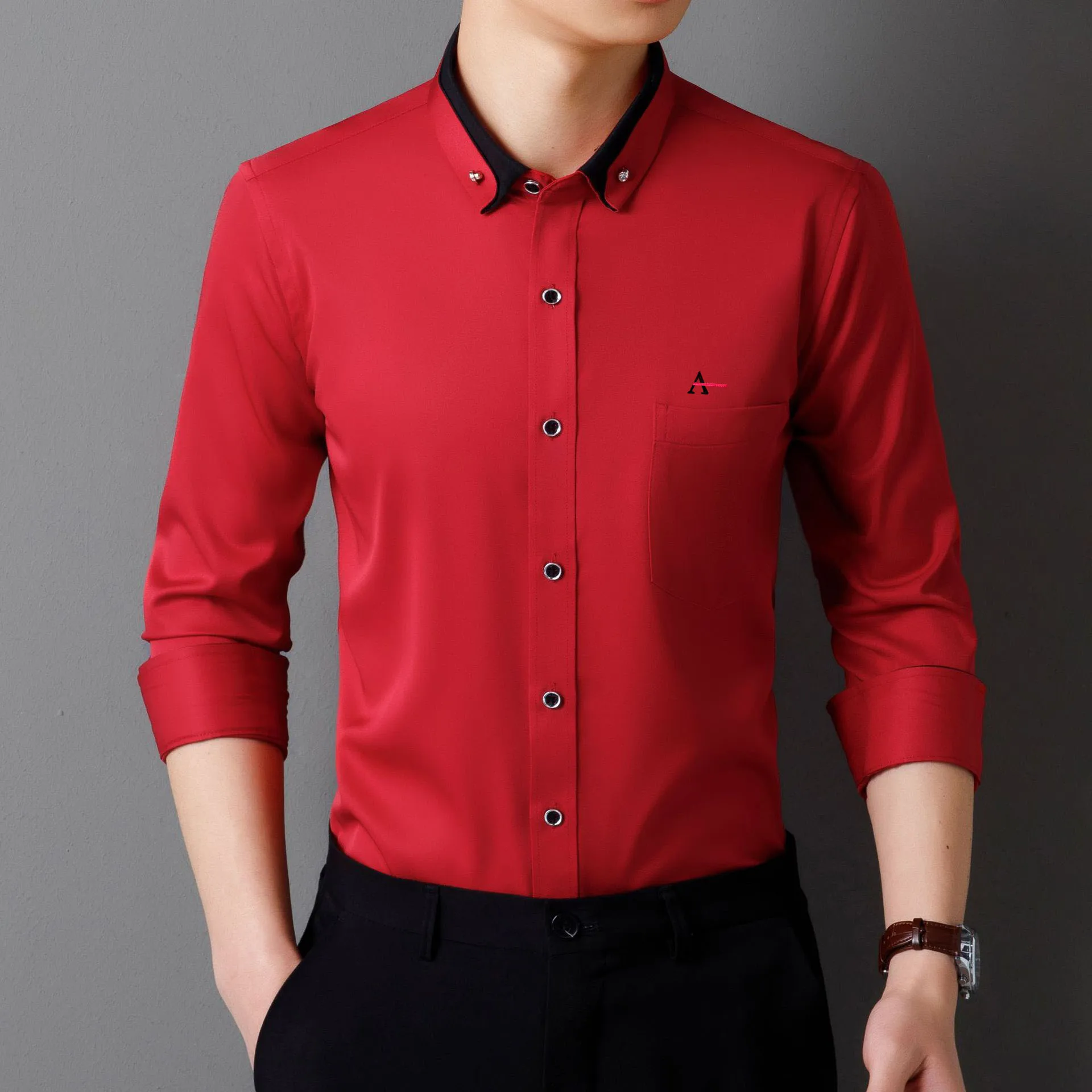 2026 Men's Camisa Elastic Non-iron Long-sleeved Business Shirts Diamond Button Single Pocket Comfort Workwear Clothes view 5