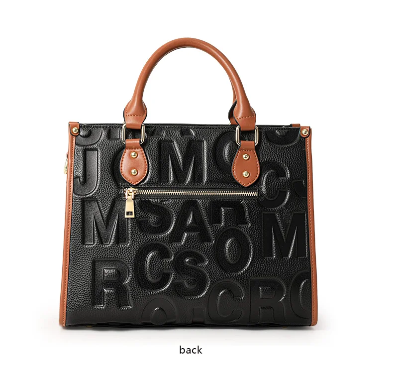 Große Kapazität Multi-Taschen Rindsleder Damen Tragetasche Buchstaben-Prägung Farbblock Handtasche Tragbare Schulter-Pendlertasche – Detail 11