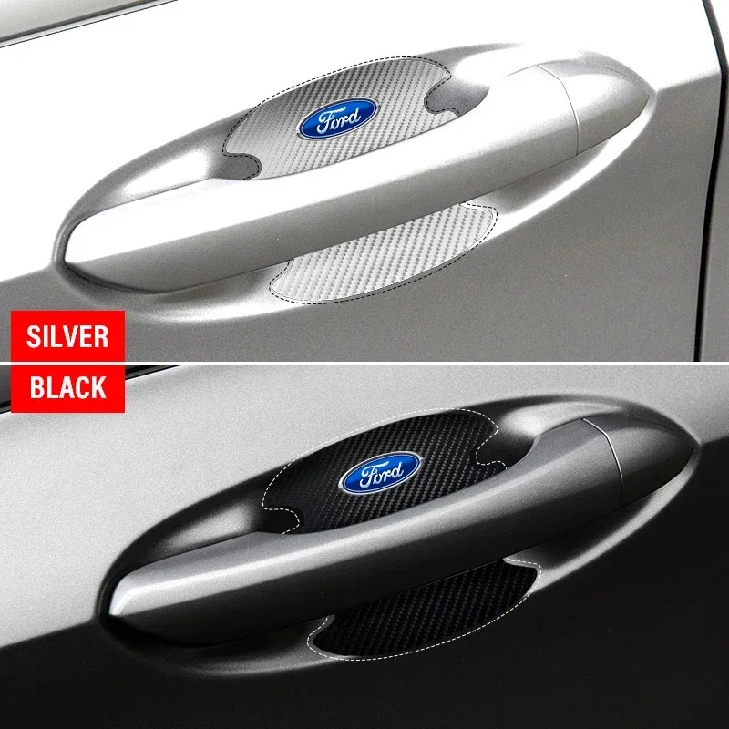 Car Styling Carbon fiber Car Door Handle Protection Sticker Emblem Accessories For Ford Mustang Focus 2 3 4 Mondeo Fiesta Ghia