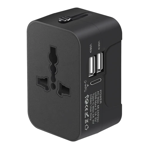 Enchufe de viaje universal, adaptador de corriente alterna universal de 240 V, 2 puertos de carga USB y 1 tipo C, enchufe y enchufe de viaje, conveniente