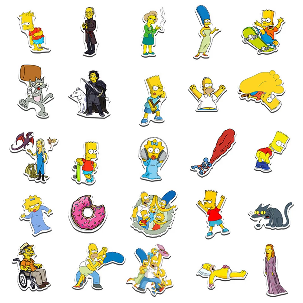 O Simpson Anime adesivos impermeáveis para crianças, decalques legais dos desenhos animados, DIY Graffiti Toy, laptop, telefone, skate, 10 pcs, 30 pcs, 50 pcs, 100pcs