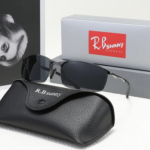 Imagen 1 del producto RBsunny, gafas de sol Vintage para conducir para hombre, montura fina de negocios, gafas polarizadas UV400 para ciclismo, gafas informales para viajes al aire libre, gafas de moda