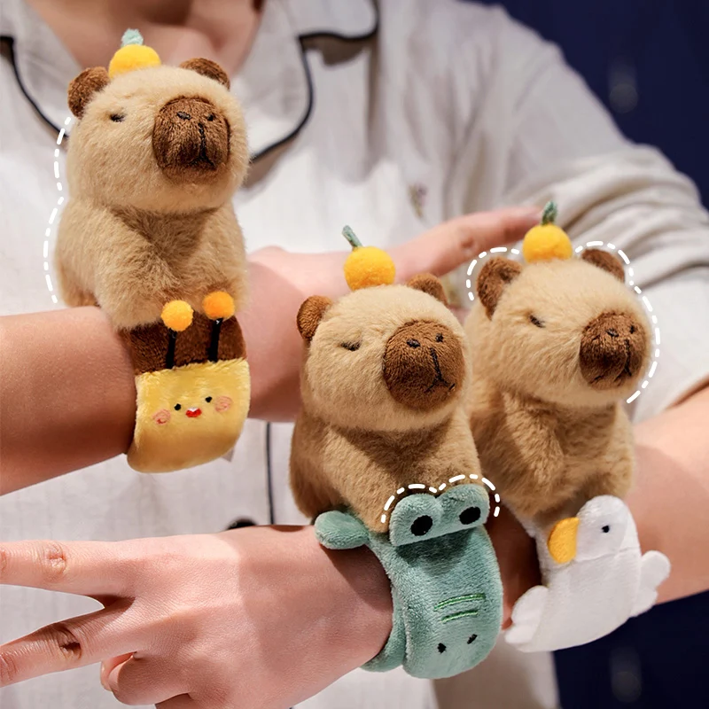 Pulsera de Animal Slap Snap Wrap, anillo de mano de felpa Capybara, perro y gato, juguetes creativos para niños, regalo divertido