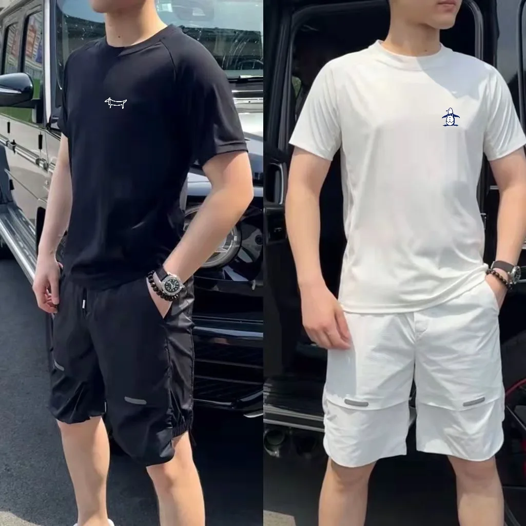 New Trendy Summer Ice Cool Feel Casual Men's Golf Sets Sweatshirts and Pants 2 Pieces Quick Dry Breathable Quality Golf Clothing