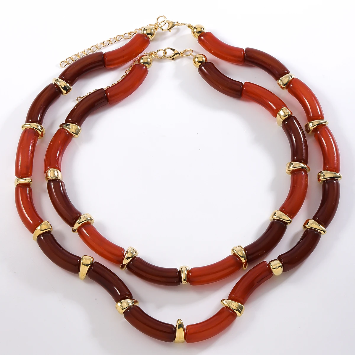 Two Pack of Necklaces Vintage Elegant Resin Metal Necklaces For Women Girl Statement Textured Banquet Accessories Party Gift