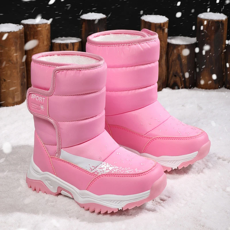 New Arrival Winter Children Shoes for Girls Plush Waterproof Fabric Non-Slip Rubber Sole Snow Boots Fashion Warm Outdoor Boots