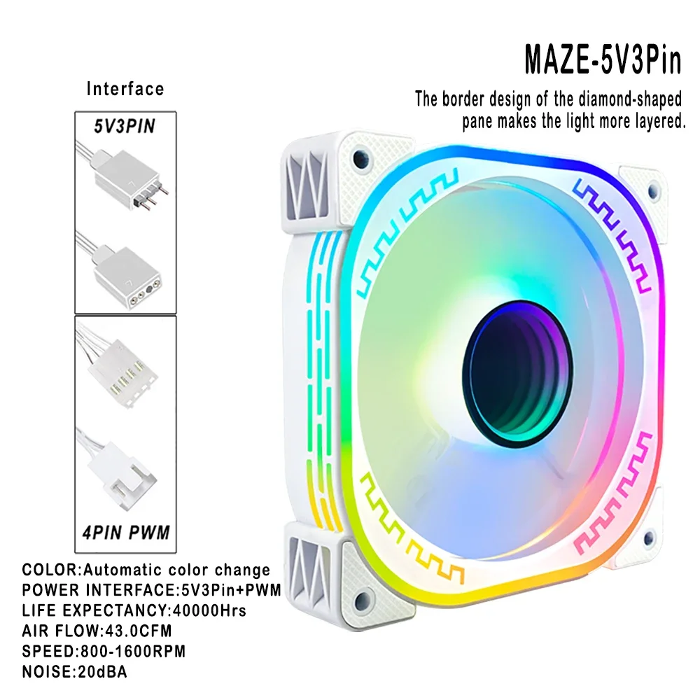 Iwongou 120Mm Fan Rgb Ar12pro Wit 5v3pin Aura Sync Kit Fan Rgb 4pin Pwm Onbeperkte Ruimte Pc Case Koelers 12Cm Ventilador