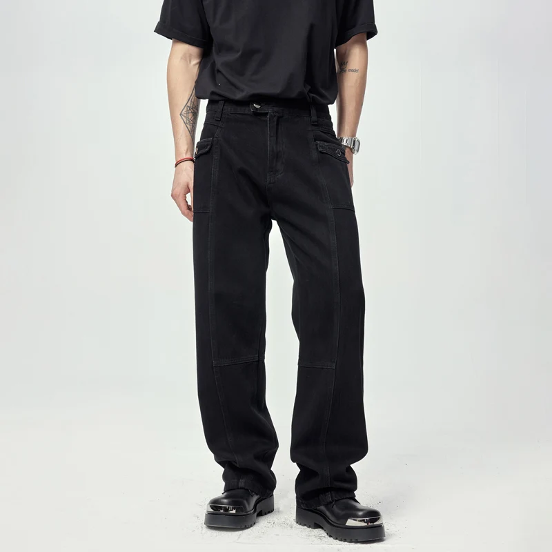 Korean Style Fashionable Black Jeans Men's Street Fashion Loose Straight Handsome Hip Hop Casual Cool High-End Wide-Leg Trousers