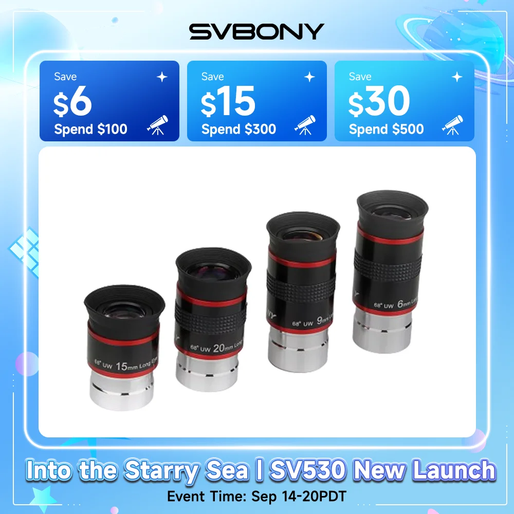SVBONY Astronomical Telescope Eyepiece 1.25inch 68 Degree UWA Eyepiece Set 6/9/15/20mm Fully Multi-coated Lens