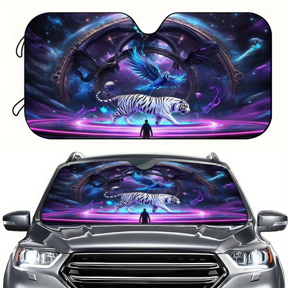 1pc Car Sunshade, Iridescent Dragon Tiger Beast Car Sun Visor, High-Definition Printed Sunshade, Easy To Install, Suitable For U