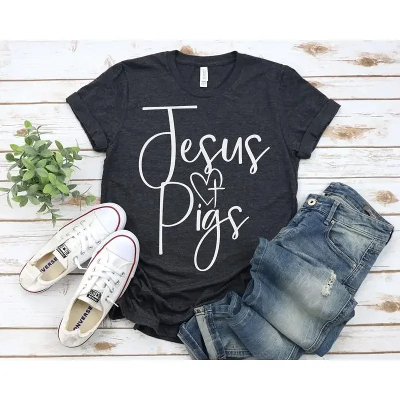 Jesus And Pigs T Shirt Pig Lover Girls For Owner Show Mom Stock