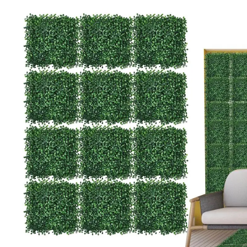 

12Pcs Artificial Ivy Hedge Artificial Plants Grass Wall Panel UV Protection Green Decor Privacy Fence 10 X 10 Inch Boxwood Panel