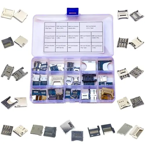 TF/SD/SIM Type Memory Card Socket Assorted Kit, Micro TF/SD/SIM Card Connector Holder Memory Card Slot Holder