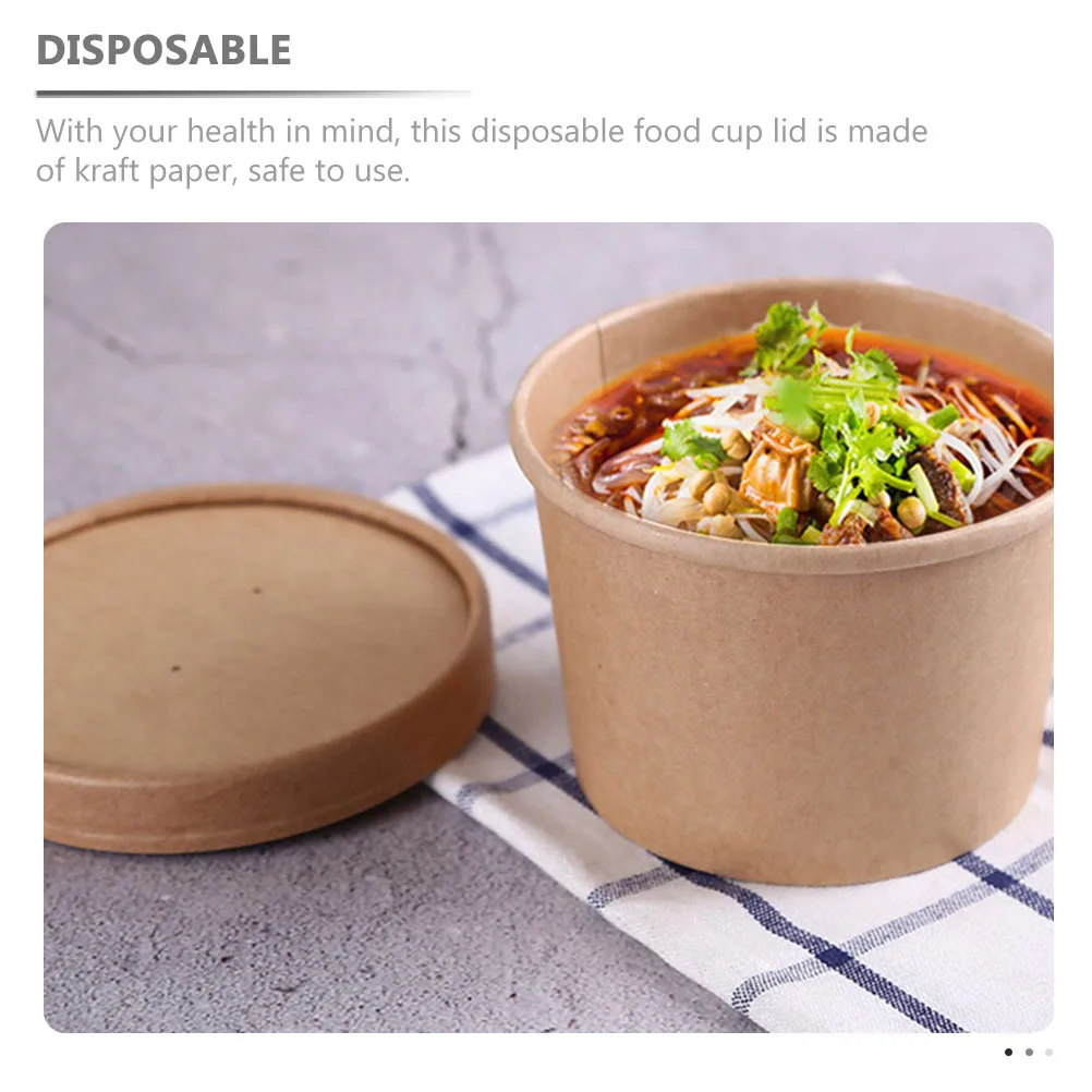 

40pcs Disposable Kraft Paper Soup Cup Lid Round Bucket Lid For Food Protection Porridge Rice Containers Bulk Packing Supplies
