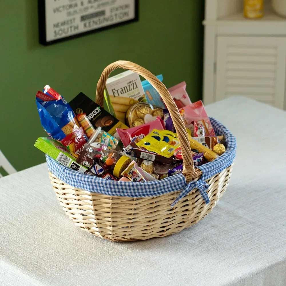 Picnic Basket with Handle and Washable Plaid Liner - Perfect for Outdoor Adventures, Photoshoots, and Home Décor