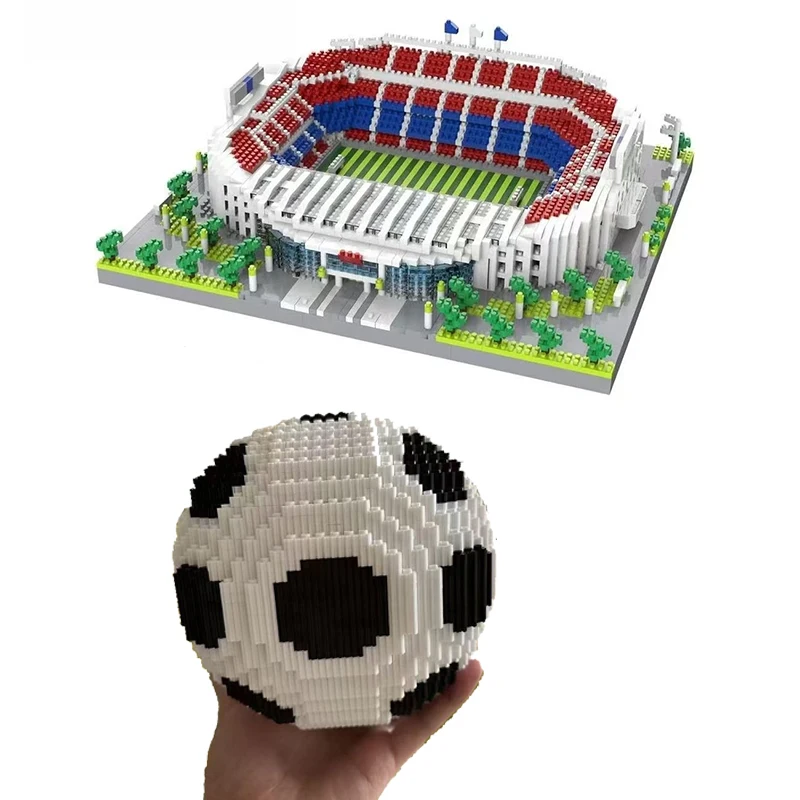 كامب نو نادي الماس ملعب كرة القدم الطوب العمارة الشهيرة بناء لعبة المكعبات للأطفال الأولاد هدايا عيد ميلاد زخرفة مكتب