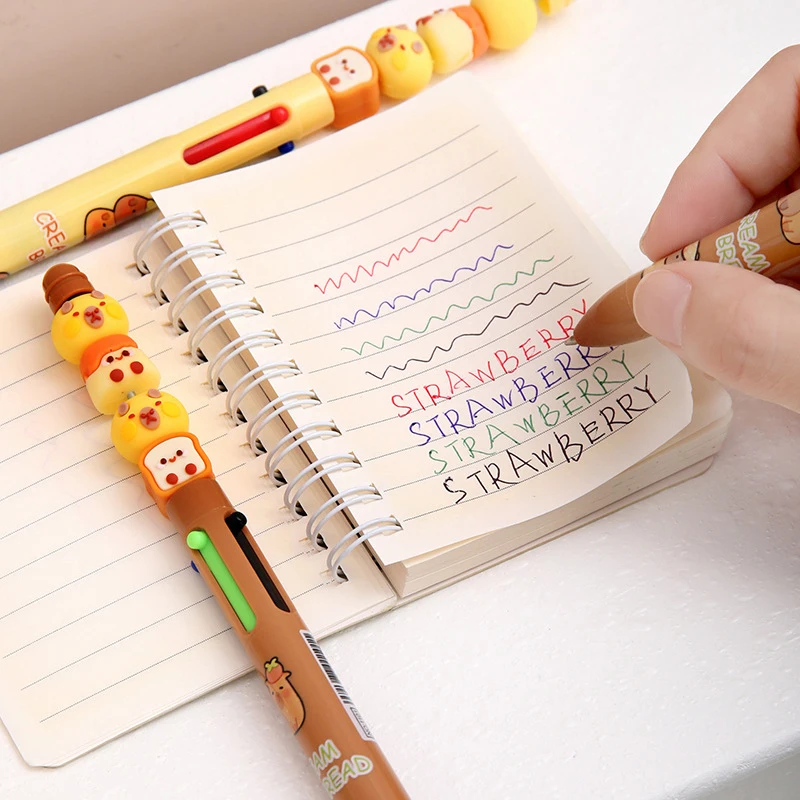 Bolígrafo Kawaii Capybara de 4 colores, Panda bonito de dibujos animados, bolígrafos de escritura para niños, suministros escolares y de oficina, papelería para estudiantes