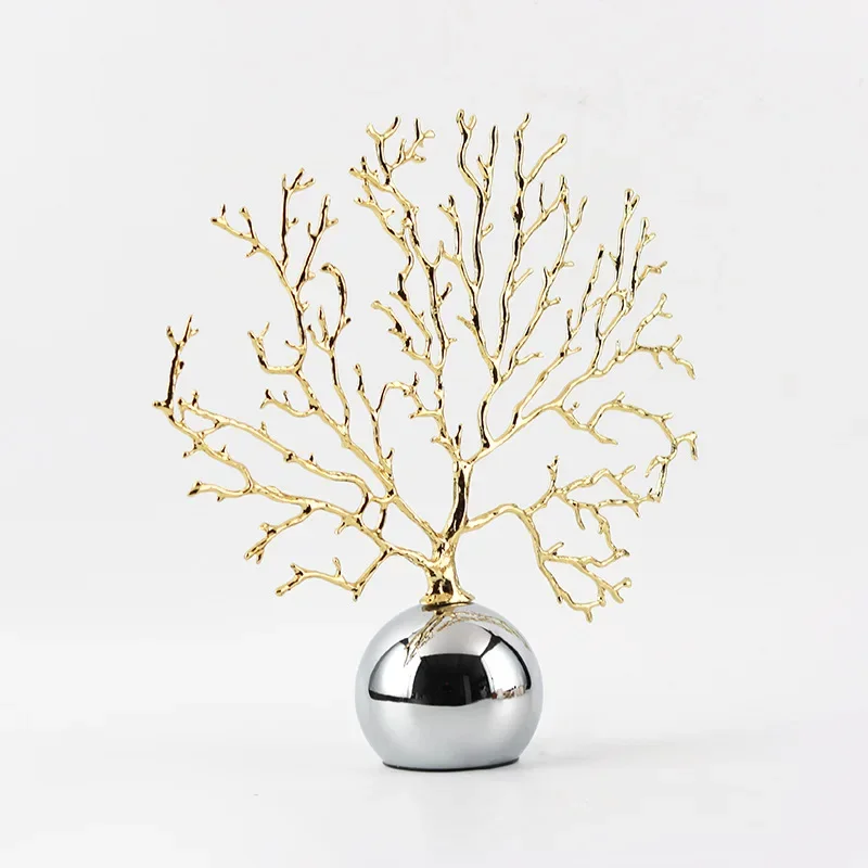 Golden Tree Metal Artwork Sculpture of Synthetic Coral Tree Golden Coral Ornament Metal Figurine Home Decoration Accessories