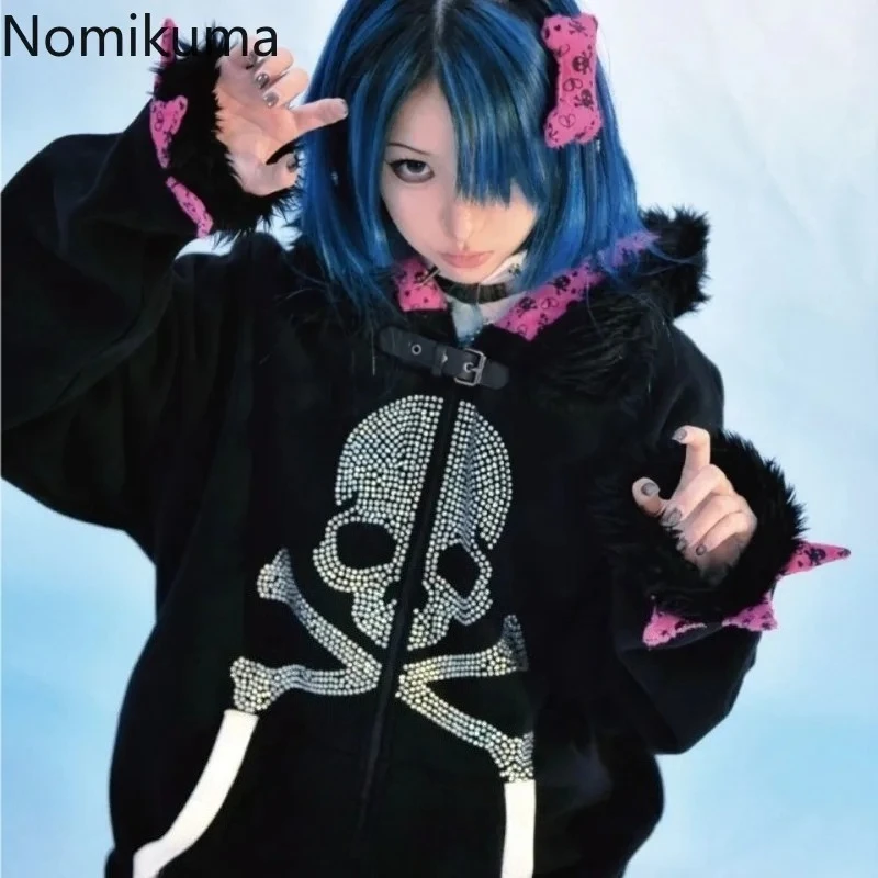 Gothic Y2K Hoodied Jackets Women Harajuku Fashion Hooded Coats