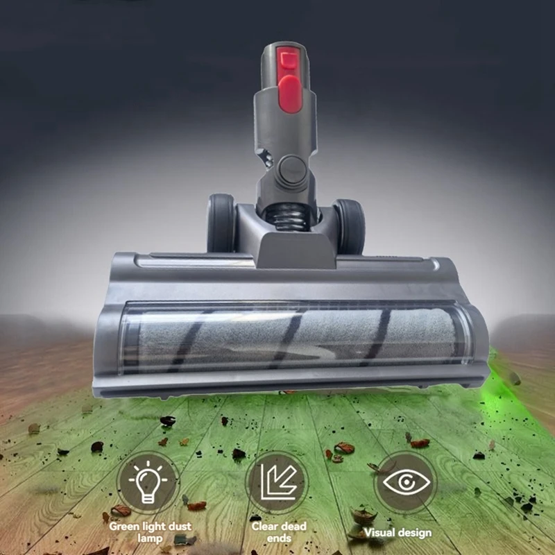 Accesorio para aspiradora Dyson V7, V8, V10, V11, V15, cabezal de cepillo de rodillo suave con luces LED para polvo con bloqueo de interruptor