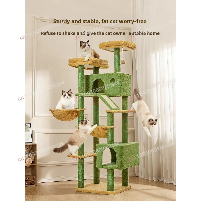 Large Cat Tree for Indoor Tall Tower for Cat Multi-Level Plush with Natural Sisal Scratching Post Condos Perches Hammock