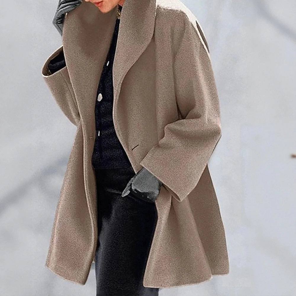 

Осеннее женское элегантное однотонное пальто с длинными рукавами и лацканами, однобортное, с завязкой на талии, удобная верхняя одежда