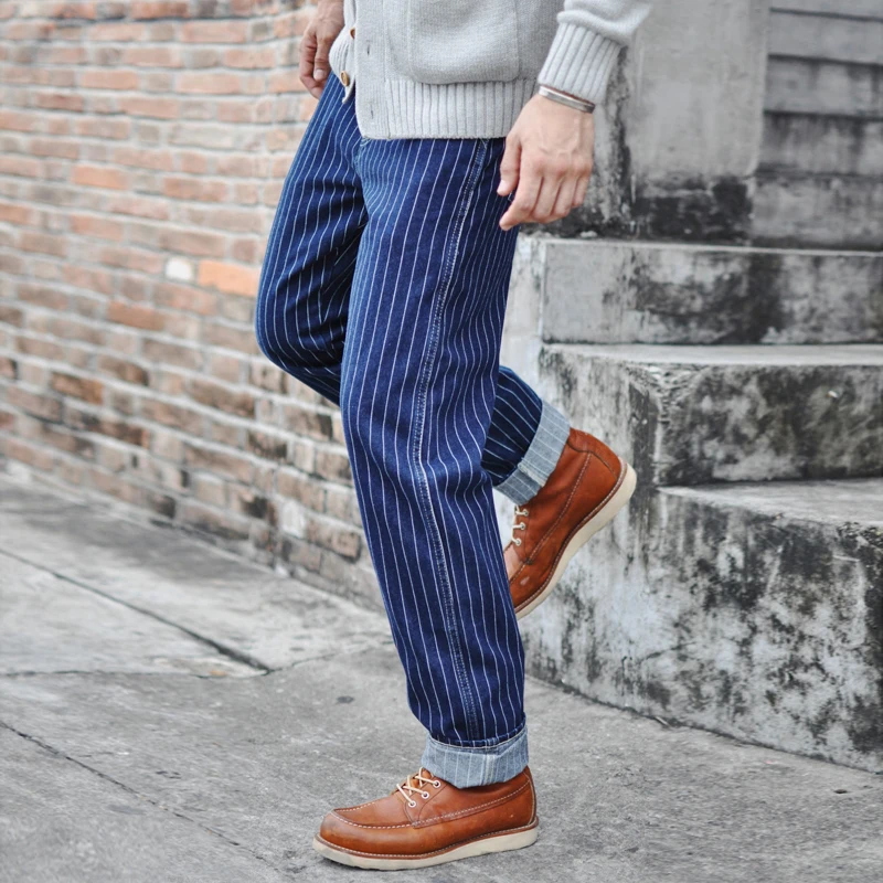

Vintage Workwear Stripe Jeans Men's Waed Denim Trousers American Sle Casual Long Pants Youth Faion Autumn Collection