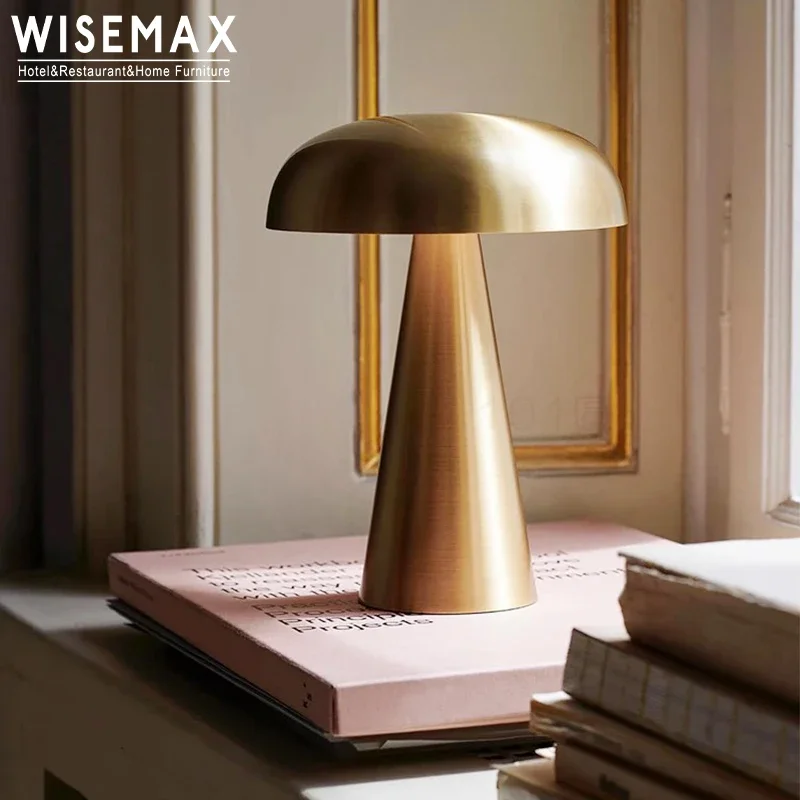 WISEMAX lampu meja bentuk jamur tanpa kabel, lampu meja dasar akrilik dengan atasan logam untuk rumah kantor Hotel furnitur